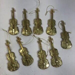 Violin Ornaments‎ Gold Glitter Christmas Tree Holiday Decor Set of 9